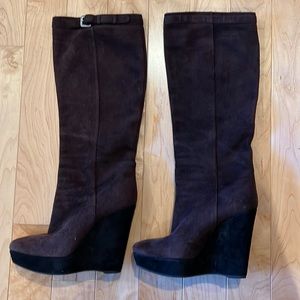 Prada suede boots black and brown platform square toe